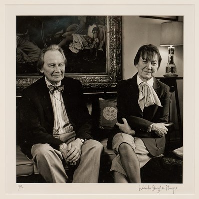 Lot 1148 - *Lucinda Douglas-Menzies (b.1956), signed limited edition black and white bromide fibre based print - Graham and Daphne Reynolds, 1/12, signed in pencil, image 32.5cm square, in glazed frame