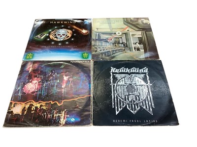 Lot 2704 - Collection of 8 Hawkwind vinyl records including The Hawkwind Collection, Flying is trying is dying and Masters of the Universe, together with others by Steve Hillage, Steppenwolf and Gong (21 i...