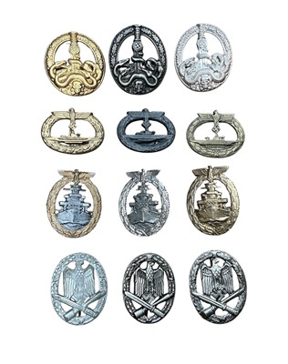 Lot 716 - Collection of twelve Nazi German awards to include Anti - Partisan War badge, General Assault badge and High Seas Fleet War badge, (12).