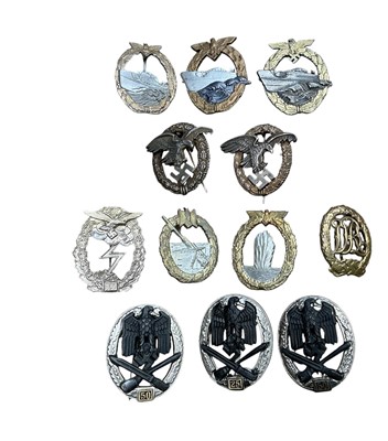 Lot 718 - Collection of twelve Nazi German awards to include General Assault badge, Observer's badge and E - Boat War badge, (12).