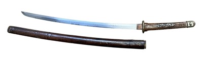 Lot 926 - Second World War Japanese Army Officer's Katana with leather-covered grip, 69cm blade in leather covered sheath