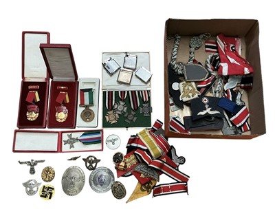 Lot 738 - Group of assorted German militaria to include cloth badges, medals and other items, (1 box).