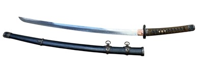 Lot 927 - Second World War Japanese Naval Officer's Katana with 66cm blade, silver-plated tsuba, in sheath with twin suspension loops.