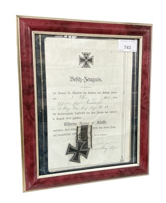 Lot 743 - First World War Imperial German Iron Cross (Second Class), mounted in a glazed frame.