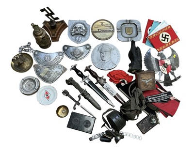 Lot 745 - Collection of assorted Nazi German militaria to include shields, ashtrays, armbands and other items, (1 box).