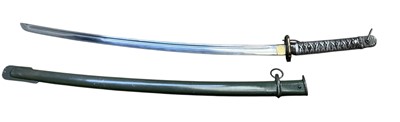 Lot 930 - Second World War Japanese NCOs sword with cast alloy grip, curved blade, in green painted steel scabbard