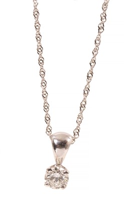 Lot 425 - Diamond single stone pendant with a brilliant cut diamond, estimated to weigh approximately 0.40cts, in four claw white gold setting on a 9ct white gold chain, 44.5cm long
