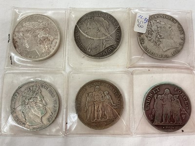 Lot 575 - World - Mixed silver Crowns to include France 5 Franc coins L'an 8 Q-G-YG, 1840B VG-AF, 1875A VF, G.B. George III 1819 (N.B. Rev: Scratches) otherwise F, Victoria OH 1895 LIX (N.B. Rev: Edge bru...