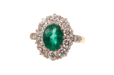 Lot 421 - Emerald and diamond cluster ring on 18ct gold shank