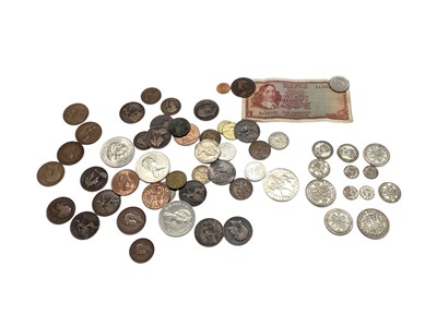 Lot 601 - World - Mixed coins to include a small quantity of G.B. pre 1947 silver (N.B. Estimated face value 70p) (Qty)
