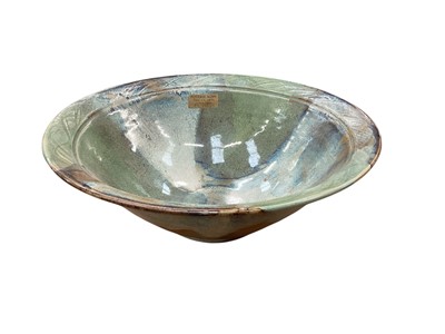 Lot 2327 - Eric Lacarte French studio pottery green, blue and brown glazed bowl, 36cm diameter, 13cm high