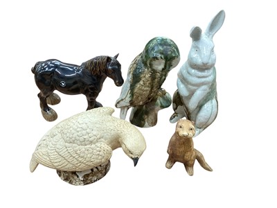 Lot 2330 - Five John Bordeaux studio pottery animals including a horse, eagle, owl etc