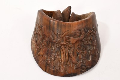 Lot 757 - Chinese carved horse hoof decorated with figures in landscape