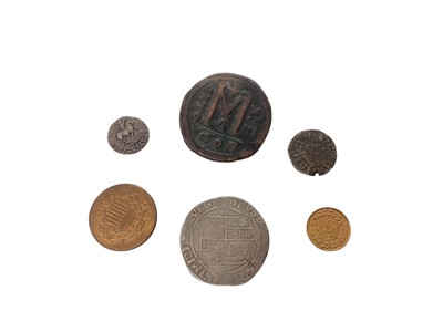 Lot 579 - World - Mixed coinage to include G.B. hammered silver Shilling James I m/m thistle (N.B. Obv: Scratches) otherwise Fair-G, U.S. copper 2 Cents 1865 with 80% lustre GEF, Egypt gold 20 Piastres AH...