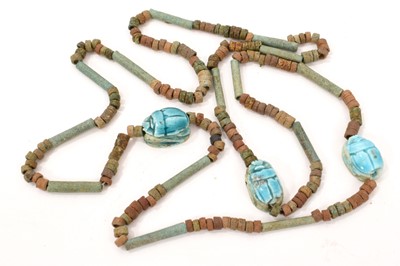 Lot 780 - Egyptian faience bead necklace with scarab beetles and various coloured beads