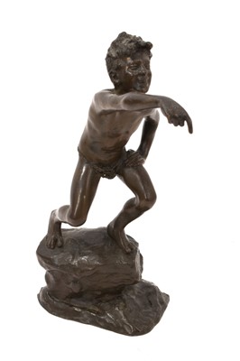 Lot 800 - Giuseppe Renda, Italian (1859-1939) bronze sculpture of a young urchin boy, c1908, signed to reverse of rocky base