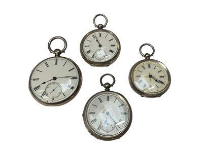 Lot 98 - Victorian silver cased pocket watch and three silver cased fob watches (4)