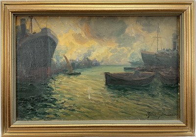 Lot 38 - Ercole Garavaglia (Italian 20th century) oil on board, harbour scene Genoa, signed, 26cm x 40cm, framed