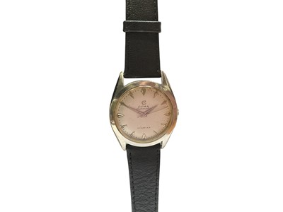 Lot 100 - Vintage Cyma Automatic Cymaflex wristwatch with silvered dial and applied arrow markers in a stainless steel case, 34mm diameter, on later black leather strap