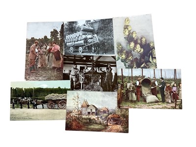 Lot 1157 - Unusual postcards of Kentish hop picking, Lincolnshire, Royals and overseas postcards in booklets Amiens, Namur etc.