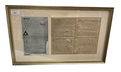 Lot 781 - Second World War military social history, a handwritten letter addressed to Mrs A. E. Gidney “The Soldiers Ten Commandments”… “Thou shalt not scrounge…Thou shalt not take the name of the Sjt. Ma...