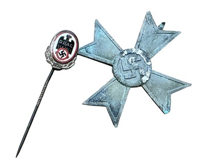 Lot 784 - Second World War Nazi German War Merit Cross (without swords), together with a Nazi D.D.A.C. enamel stick pin, (2).