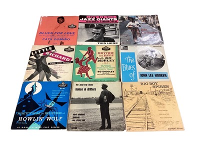 Lot 2722 - Box of EP's and singles featuring Blind Blake and Ramblin Thoma, Miles Davis, Jimmy Reed, Big Boy Spires, John Lee Hooker, Howlin Wolf, Bo Diddley, Walter Roland and Georgia Slim, Lemon Jefferso...
