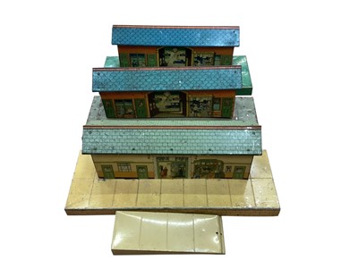 Lot 1994 - Hornby O Gauge tin plate station buildings, level crossings, tunnel and accessories (1 box)