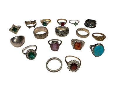 Lot 149 - 9ct gold gem set dress ring, 9ct white gold gem set eternity ring, collection of silver rings and some costume rings