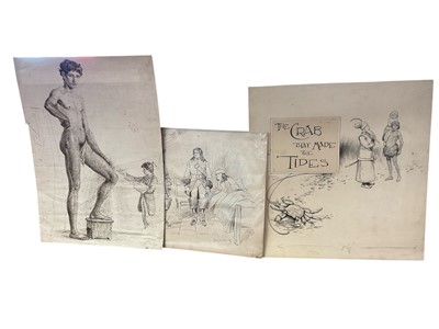 Lot 1386 - Lawson Wood (1878-1957) original book illustration - The Crab that made the tides, signed, and another by the same hand, with a pen and ink study - David. (3)