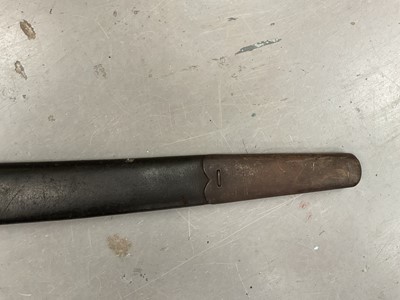 Lot 964 - Victorian regulation Naval cutlass with iron bowl guard and ribbed grip, broad blade, Ordnance stamped for 1887/93 in its steel mounted leather scabbard 83.5cm overall