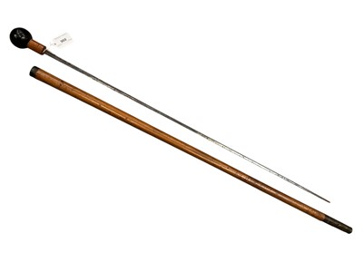Lot 968 - 19th century sword stick cane with triangular blade and ebony knop 92cm high