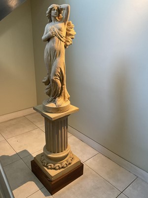 Lot 1527 - A fine 1920s Royal Doulton Lambeth pottery sculpture of a scantily clad classical maiden