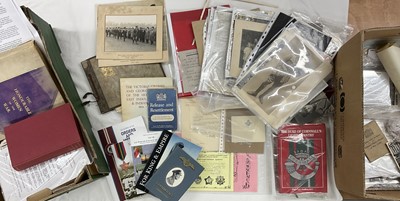Lot 813 - Collection of First and Second World War ephemera to include photographs, documents and other items, (2 boxes).