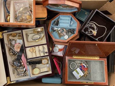 Lot 208 - Quantity of various wristwatches, together with costume jewellery, wooden jewellery boxes and bijouterie