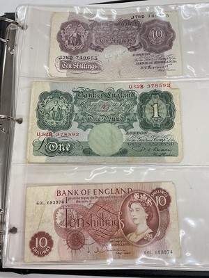 Lot 592 - G.B. - A banknote album containing Bank of England K. Peppiatt white five pound, London 30 October 1944 (N.B. Writing on reverse) otherwise VF & other issues (13 banknotes)