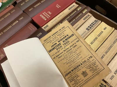 Lot 1406 - Wisden's Cricketer's Almanack 1932-1963 (37, 39, 40, 41, 42, 50 missing; 1944 and 45 Willow reprints) (1 box)
