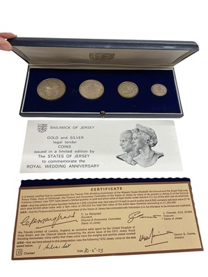 Lot 597 - Jersey - Royal Wedding four coin silver set to include £2.50, £2, £1 & 50p 1972 (N.B. Total weight of .925 silver is 65gms, cased with Certificate of Authenticity) (1 coin set)