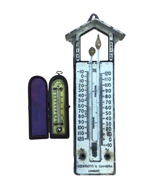 Lot 3044 - Two Negretti & Zambra thermometers, one cased in a leather case, the largest measuring 29cm and the smallest 10cm