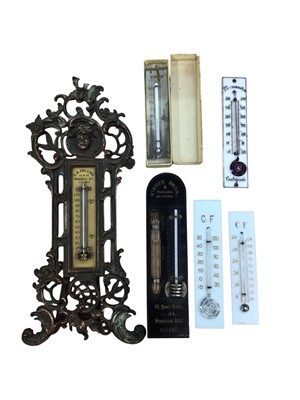 Lot 3045 - D.G Collins thermometer in a brass case measuring 31cm together with others