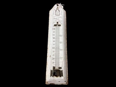 Lot 3048 - Rare Dawsons Whisky, Dufftown, enamel advertising thermometer, 40.5cm long