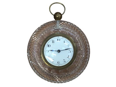 Lot 3047 - Unusual cut glass clock in the form of a barometer with brass loop handle