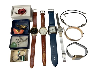 Lot 229 - Various wristwatches including Citizen, Seiko etc, gold-plated bangle and other costume jewellery