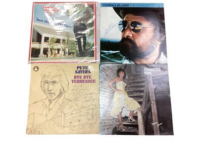 Lot 2732 - Two boxes of LP records including Tompali Glaser, George Hamilton IV, Pete Sayers (all signed), Charlie Rich, Jason and The Scorchers (Promo), The Judds, Merle Haggard, Tammy Wynette, George Jon...