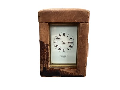 Lot 3051 - 19th century brass cased repeating carriage clock in case, retailed by Howell & James Ltd, 12.5cm high excluding handle