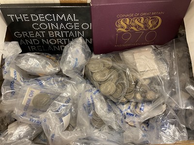 Lot 598 - G.B. - Mixed coins to include Royal Mint proof year sets 1970, 1971, silver Three Pences x 118, pre 1947 silver (N.B. Estimated face value £8.30), France silver 5 Francs 1960 x 2, South Africa F...