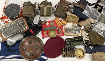 Lot 826 - Collection of assorted Militaria to include water bottles, berets, and various other items, (1 box).