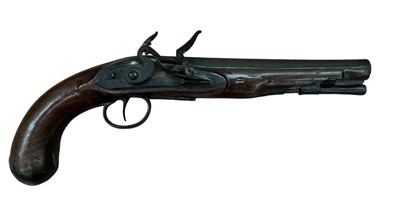 Lot 992 - Georgian Flintlock dragoon pistol with 20 bore brass barrel signed 'J. Harding, Borough, London. G.', with London proofs, walnut stocked with brass mounts and original ramrod. The barrels 22.5 c...