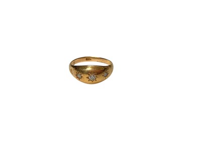 Lot 278 - Antique 18ct gold old cut diamond three stone gypsy set ring