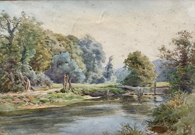 Lot 33 - Charles James Adams (1859-1931) watercolour - River landscape, 18cm x 27cm, glazed frame
